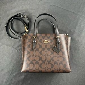 Coach C4250 Mollie Tote 25 in signature canvas Crossbody Dark Brown New